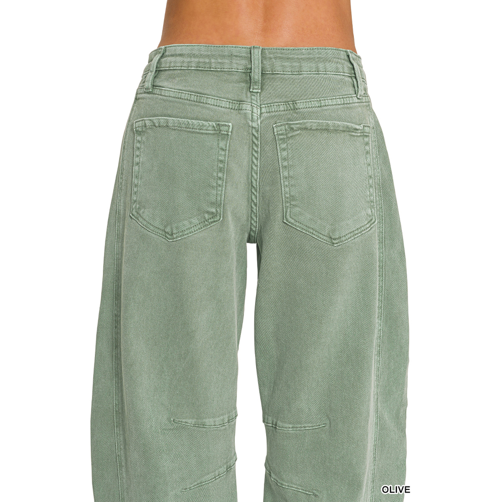 Z3 OLIVE Zenana Barrel-Leg Color Denim Pants Various Sizes - Picture 4 of 5